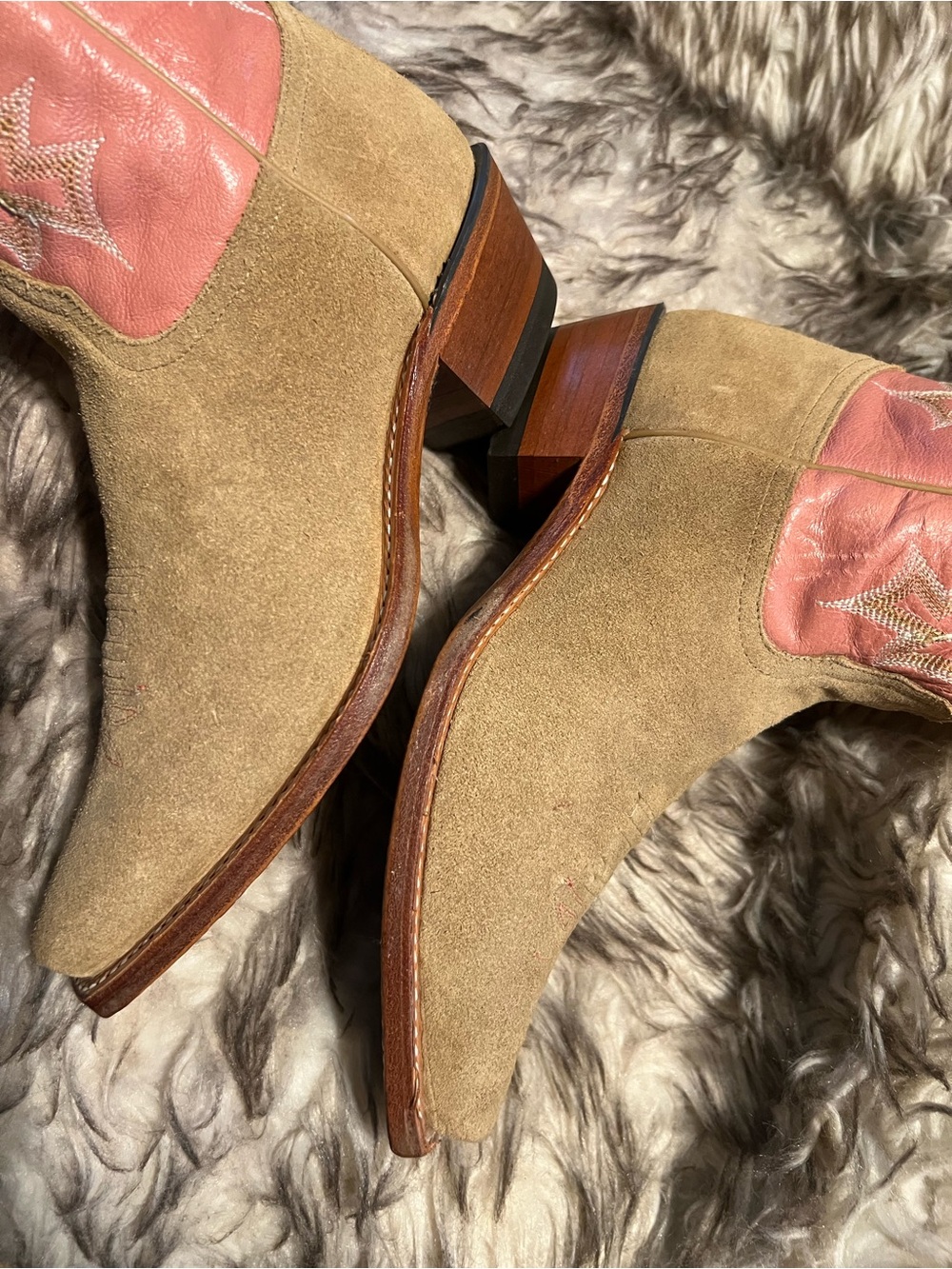 Tony Lama Women Suede Foot Pink Leather Shaft Cowboy Boots Sz 6.5 B - Picture 13 of 14